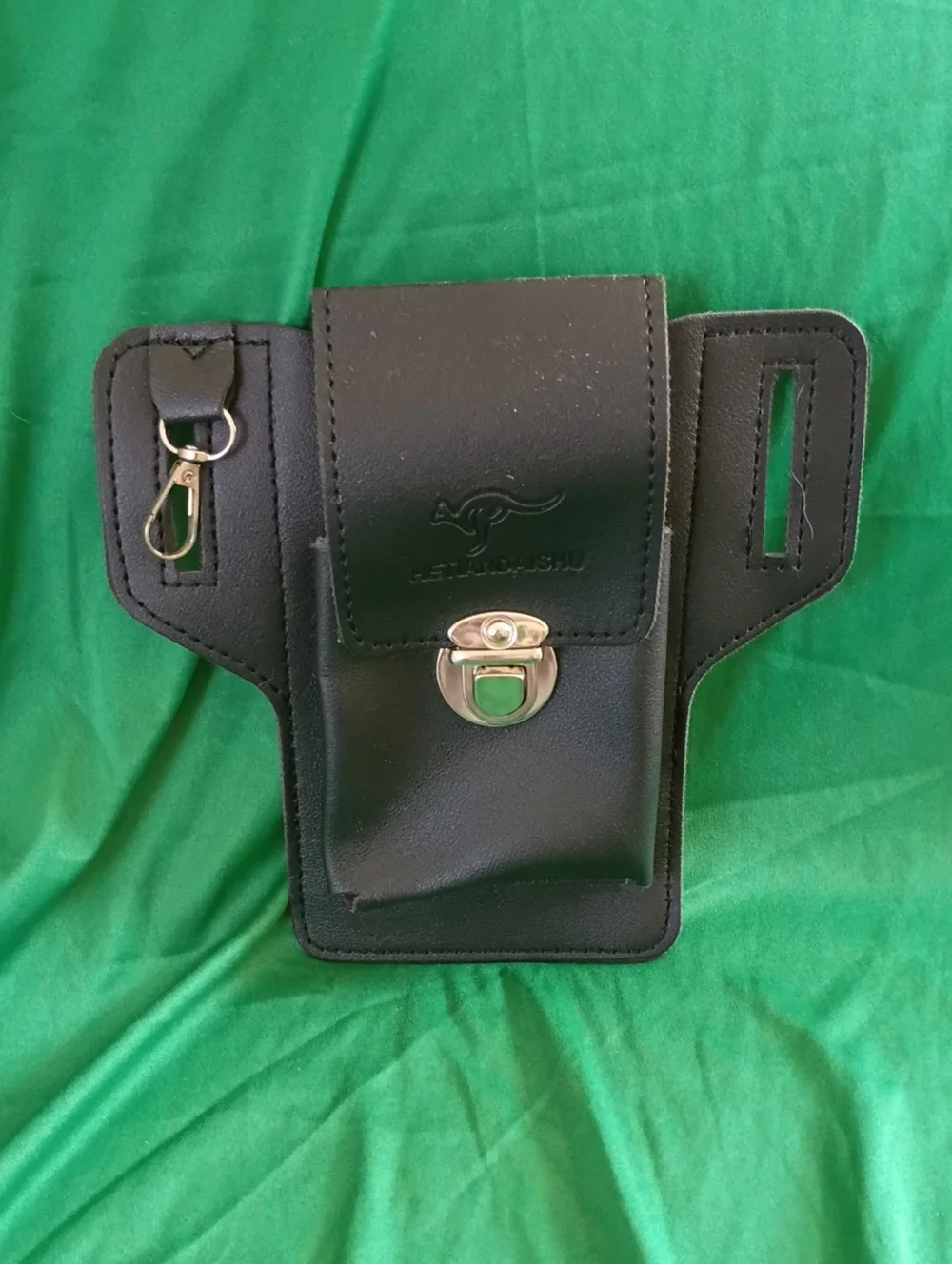 Black Belt Phone Holster with Metal Clasp - Black